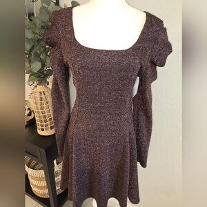 Aqua Puff Sleeve Mettallic Dress